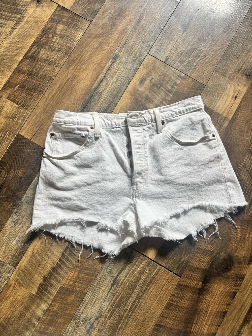 Levi's 501 White Frayed Hem Denim Cutoff Shorts